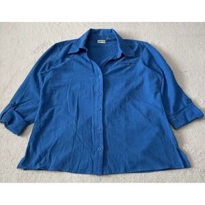 Chicos Women's Size 2 Tunic Button Shirt Single Breast Pocket Sleeve Garter Blue